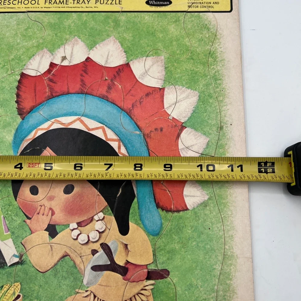 Vintage 1967 Whitman Indian Preschool Frame-Tray Puzzle 4535 Native American Boy